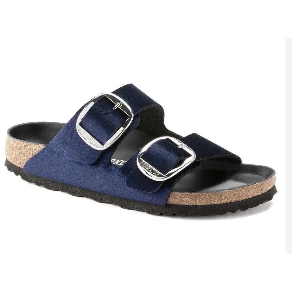 Birkenstock Arizona Big Buckle Midnight Blue Velvet Sandals EU 38 Ladies 7 NIB - Picture 1 of 10